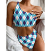 White Blue And Red Argyle Pattern Print One Shoulder Bikini Top