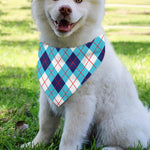 White Blue And Red Argyle Pattern Print Over The Collar Dog Bandana