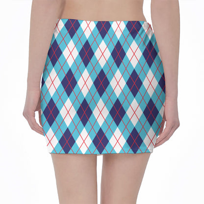 White Blue And Red Argyle Pattern Print Pencil Mini Skirt