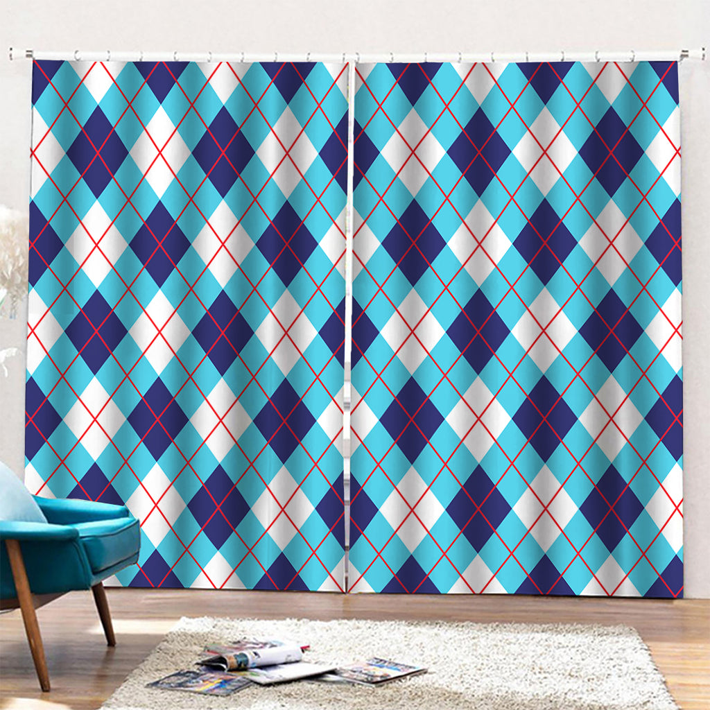 White Blue And Red Argyle Pattern Print Pencil Pleat Curtains