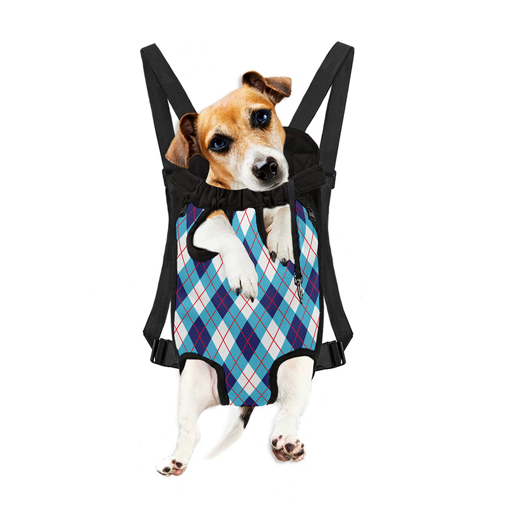 White Blue And Red Argyle Pattern Print Pet Carrier Backpack