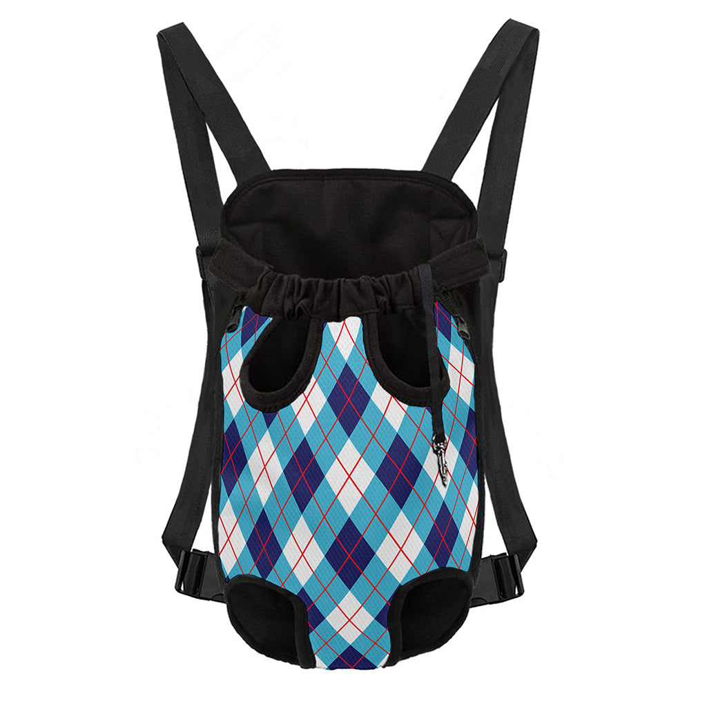 White Blue And Red Argyle Pattern Print Pet Carrier Backpack