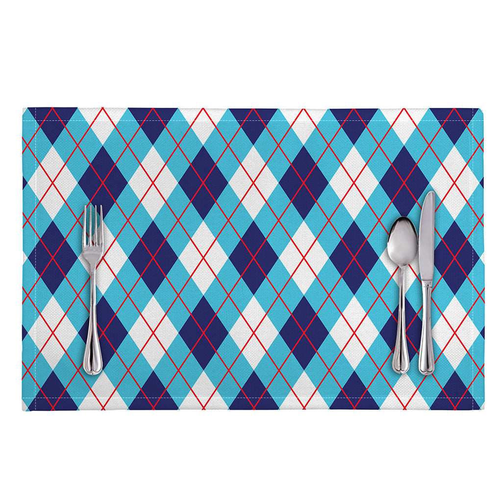 White Blue And Red Argyle Pattern Print Placemat