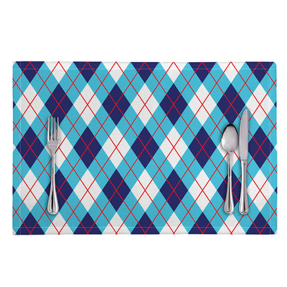 White Blue And Red Argyle Pattern Print Placemat