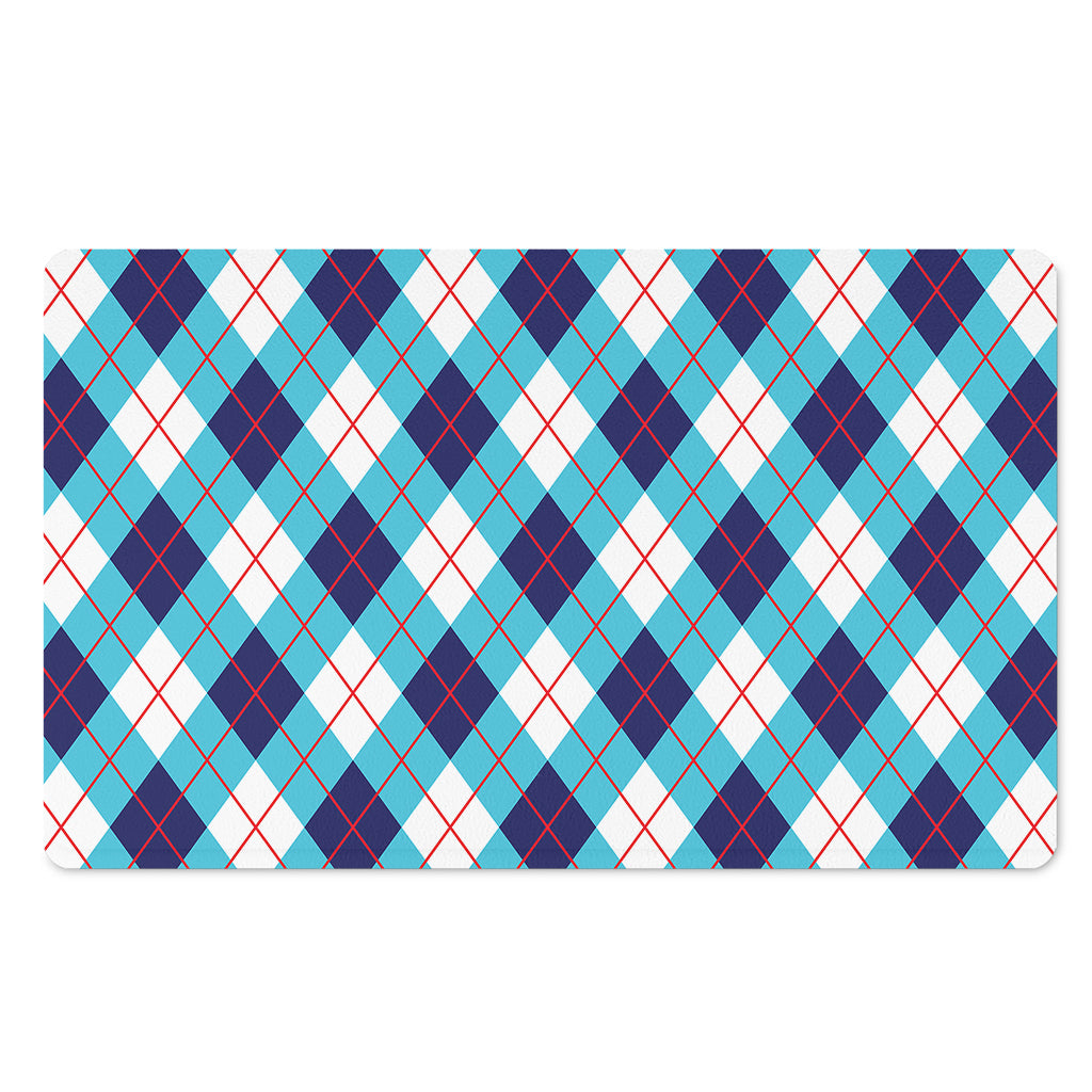 White Blue And Red Argyle Pattern Print Polyester Doormat