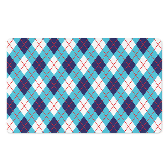 White Blue And Red Argyle Pattern Print Polyester Doormat