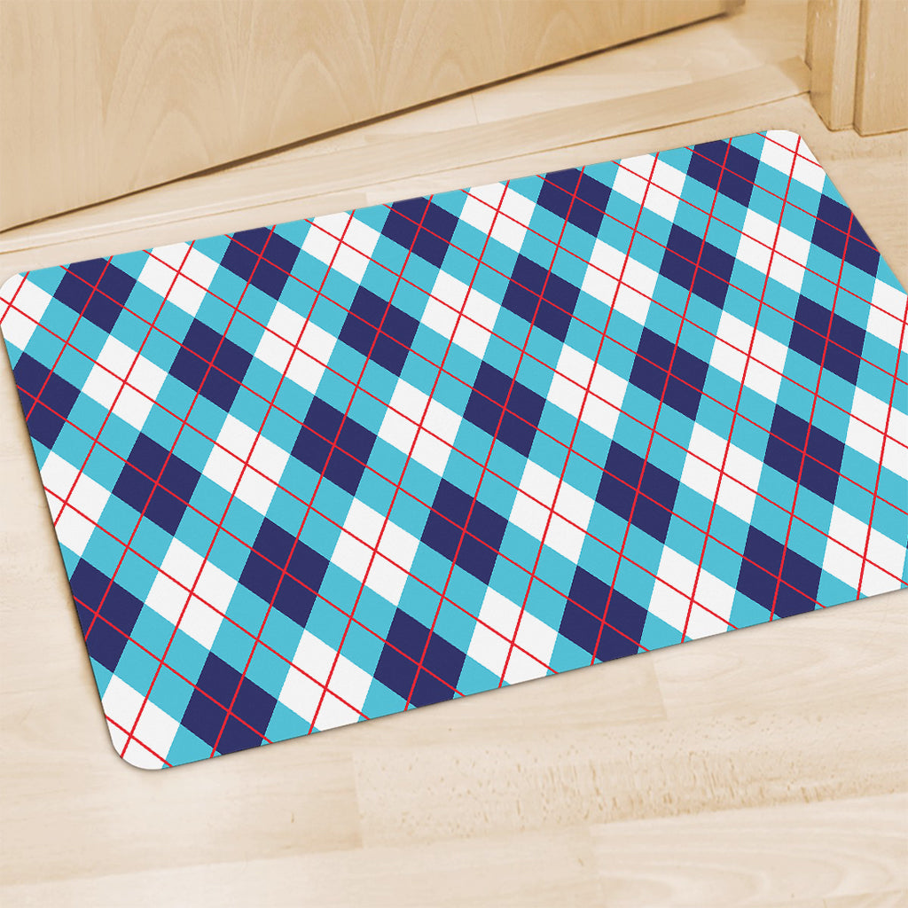 White Blue And Red Argyle Pattern Print Polyester Doormat