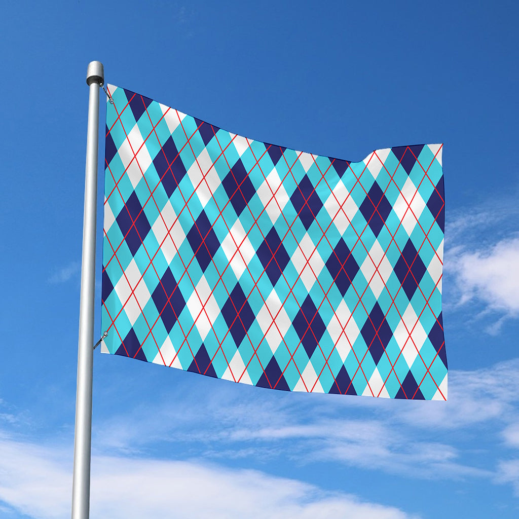 White Blue And Red Argyle Pattern Print Polyester Flag
