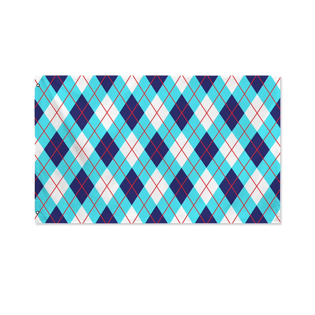White Blue And Red Argyle Pattern Print Polyester Flag
