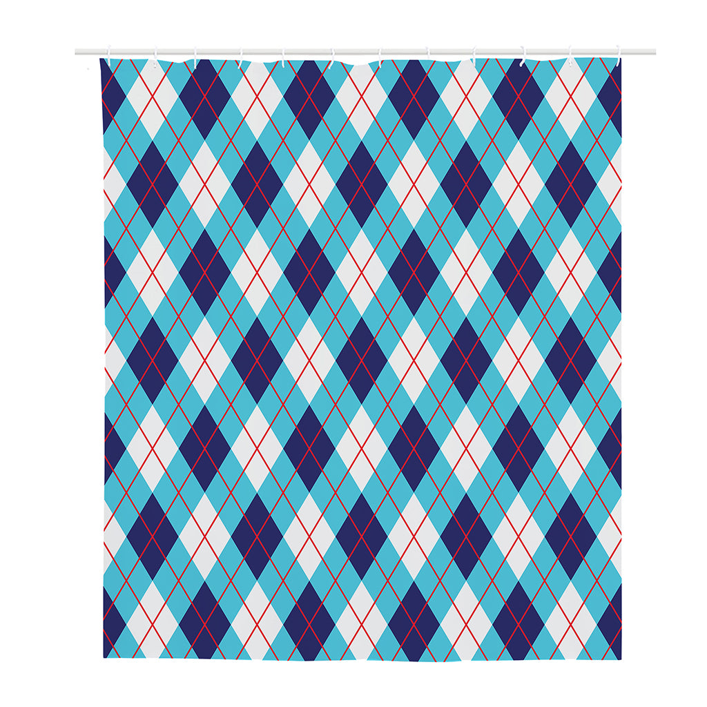 White Blue And Red Argyle Pattern Print Polyester Shower Curtain