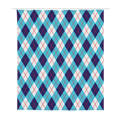 White Blue And Red Argyle Pattern Print Polyester Shower Curtain