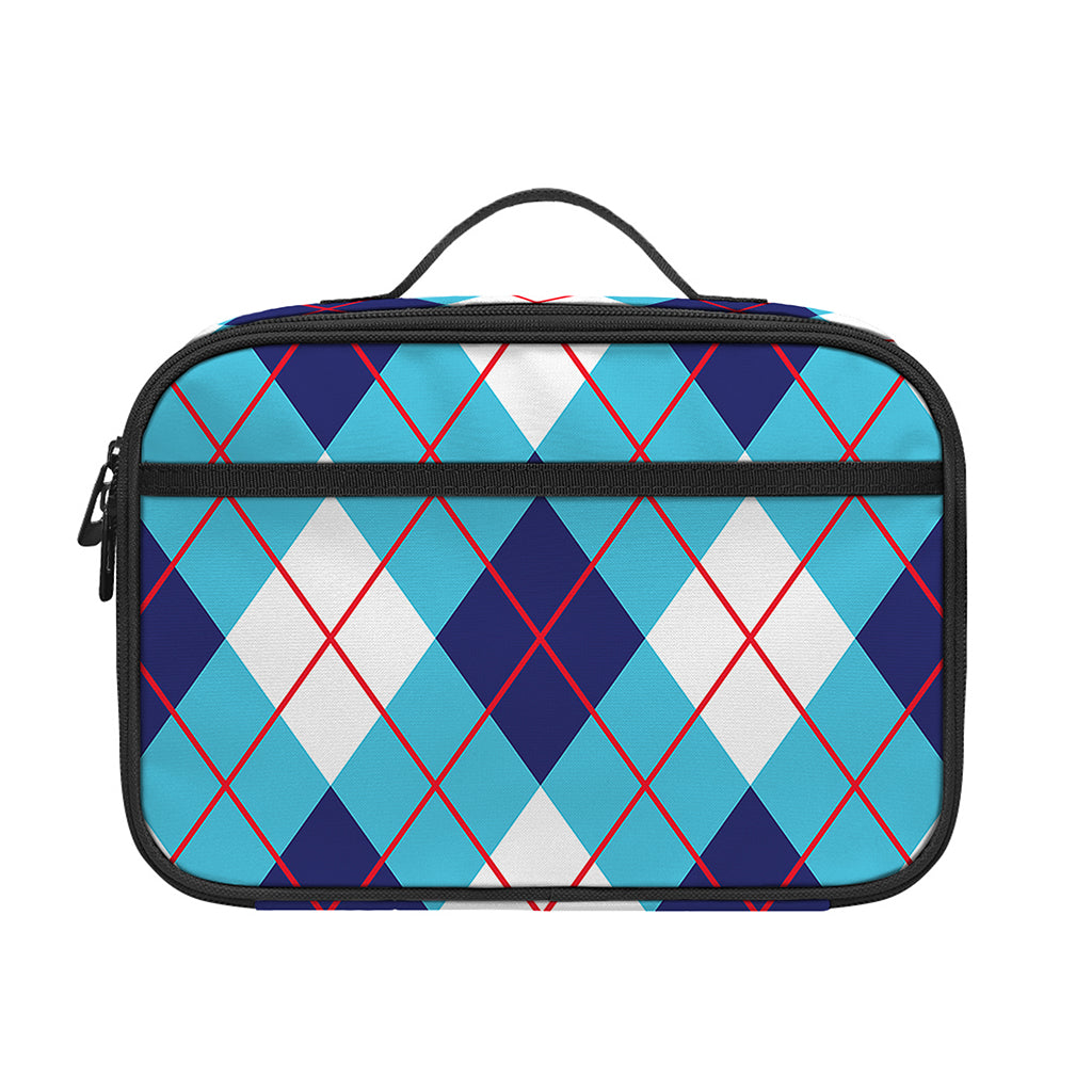 White Blue And Red Argyle Pattern Print Portable Lunch Bag