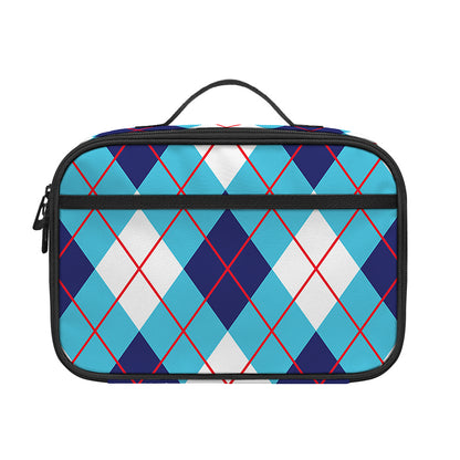 White Blue And Red Argyle Pattern Print Portable Lunch Bag