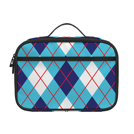 White Blue And Red Argyle Pattern Print Portable Lunch Bag