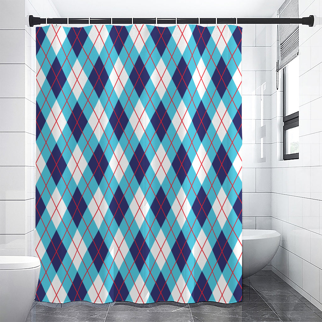 White Blue And Red Argyle Pattern Print Premium Shower Curtain