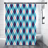 White Blue And Red Argyle Pattern Print Premium Shower Curtain