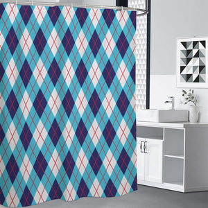 White Blue And Red Argyle Pattern Print Premium Shower Curtain