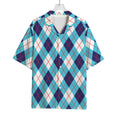 White Blue And Red Argyle Pattern Print Rayon Hawaiian Shirt