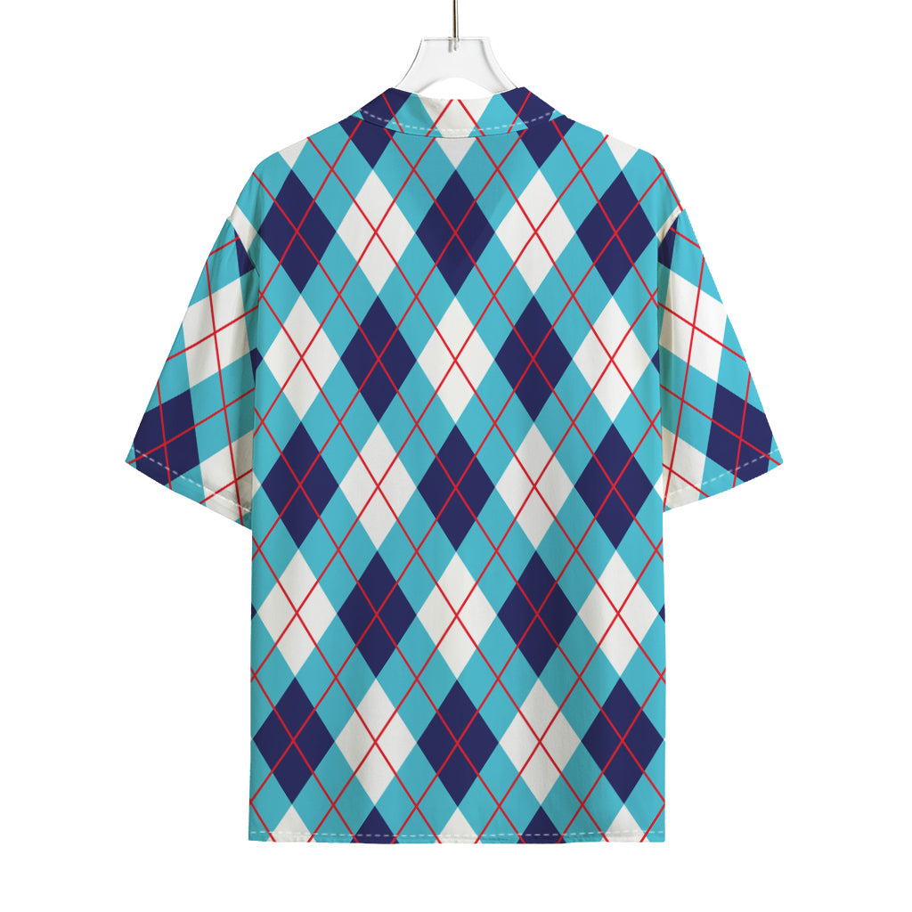 White Blue And Red Argyle Pattern Print Rayon Hawaiian Shirt