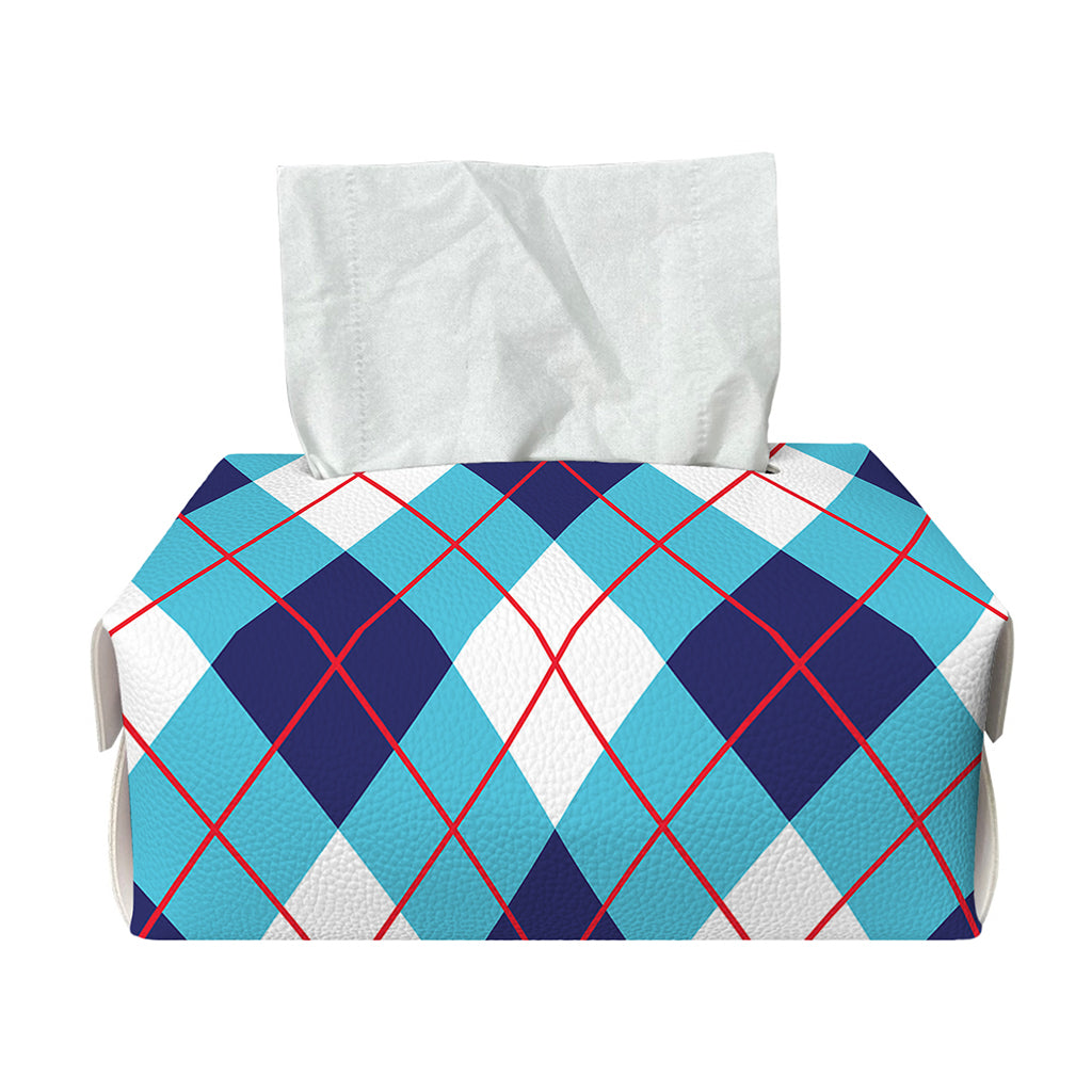 White Blue And Red Argyle Pattern Print Rectangle Tissue Box Cover