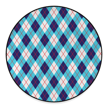 White Blue And Red Argyle Pattern Print Round Floor Mat
