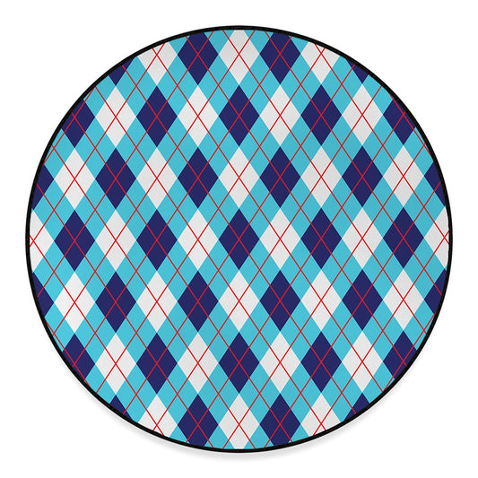 White Blue And Red Argyle Pattern Print Round Floor Mat