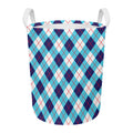 White Blue And Red Argyle Pattern Print Round Laundry Basket