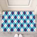 White Blue And Red Argyle Pattern Print Rubber Doormat