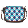 White Blue And Red Argyle Pattern Print Saddle Bag