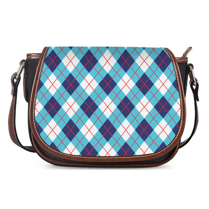 White Blue And Red Argyle Pattern Print Saddle Bag