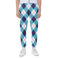 White Blue And Red Argyle Pattern Print Joggers