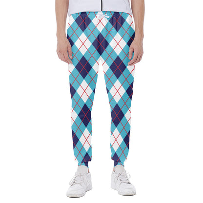 White Blue And Red Argyle Pattern Print Scuba Joggers