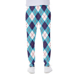 White Blue And Red Argyle Pattern Print Scuba Joggers
