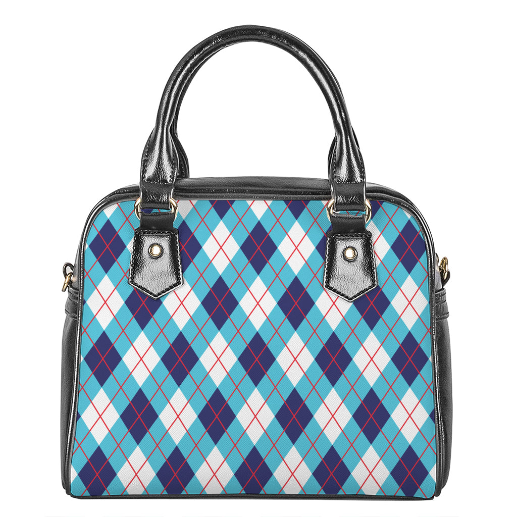 White Blue And Red Argyle Pattern Print Shoulder Handbag