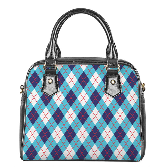 White Blue And Red Argyle Pattern Print Shoulder Handbag