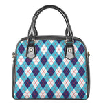 White Blue And Red Argyle Pattern Print Shoulder Handbag