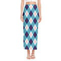 White Blue And Red Argyle Pattern Print Side Slit Maxi Skirt