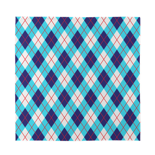 White Blue And Red Argyle Pattern Print Silk Bandana