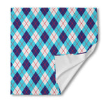 White Blue And Red Argyle Pattern Print Silk Bandana