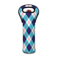 White Blue And Red Argyle Pattern Print Single Neoprene Wine Tote