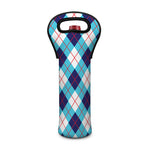 White Blue And Red Argyle Pattern Print Single Neoprene Wine Tote