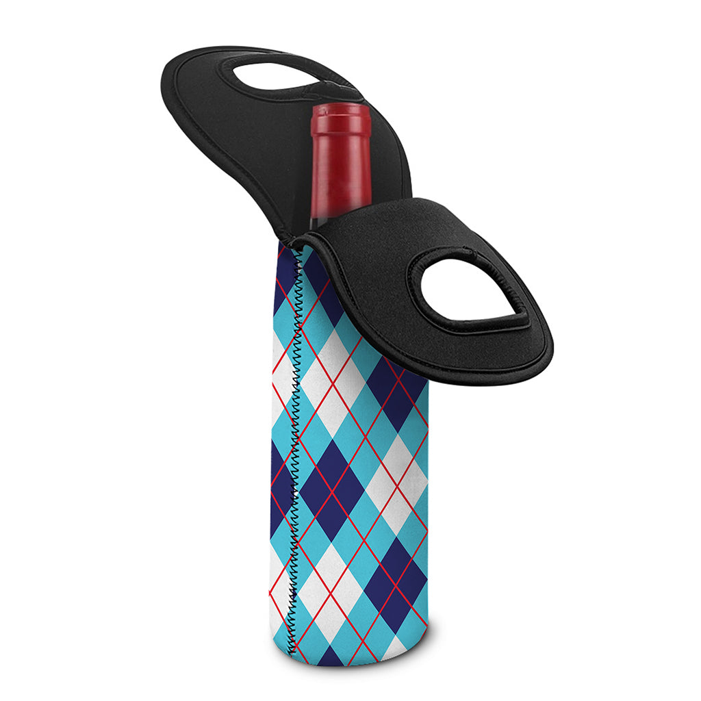 White Blue And Red Argyle Pattern Print Single Neoprene Wine Tote