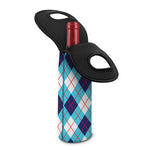 White Blue And Red Argyle Pattern Print Single Neoprene Wine Tote