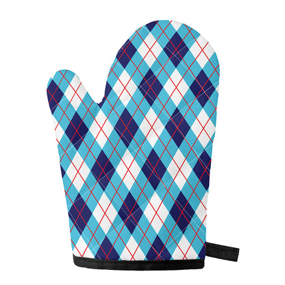 White Blue And Red Argyle Pattern Print Single Oven Mitt