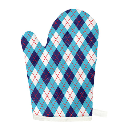 White Blue And Red Argyle Pattern Print Single Oven Mitt