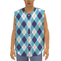 White Blue And Red Argyle Pattern Print Sleeveless Baseball Jersey