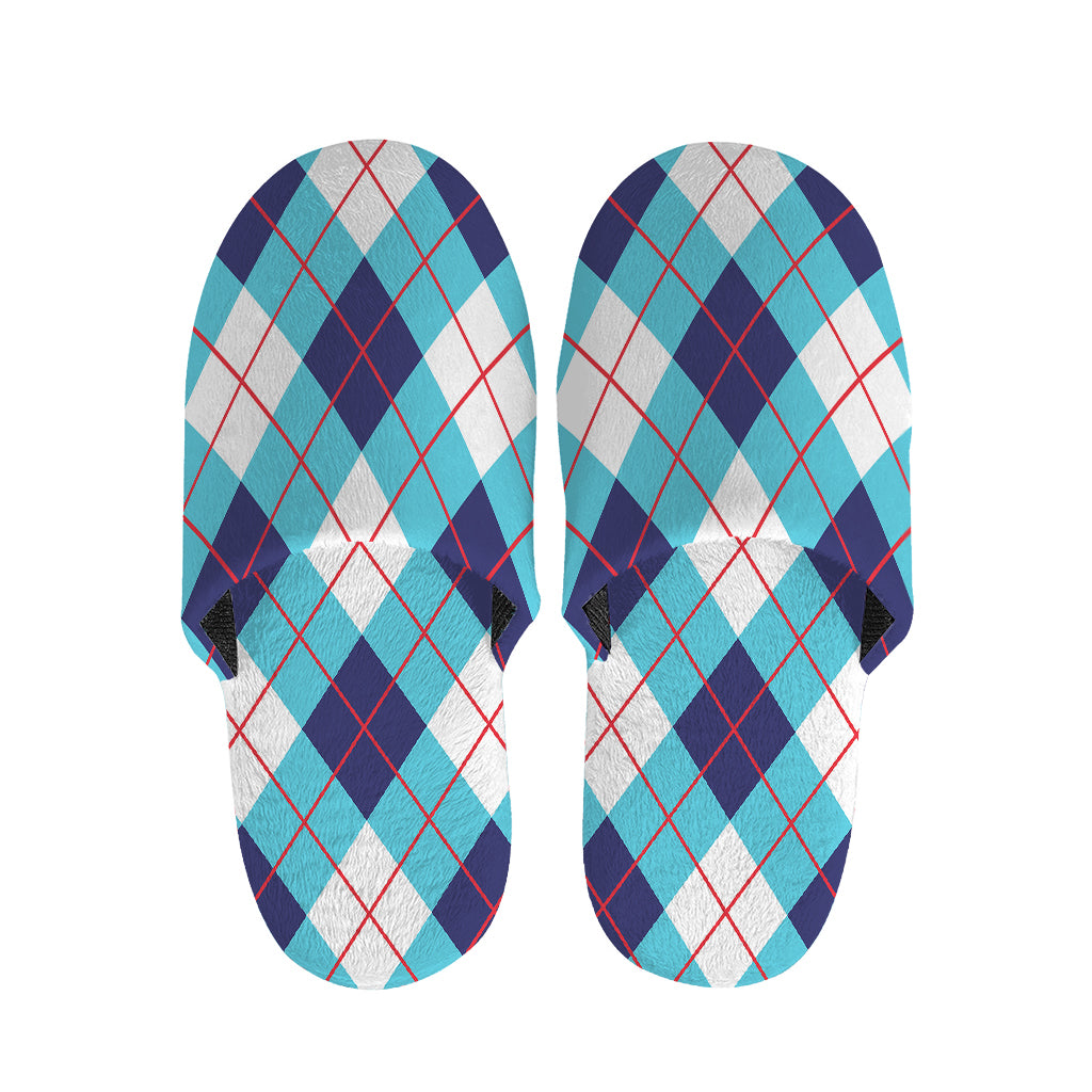 White Blue And Red Argyle Pattern Print Slippers