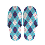 White Blue And Red Argyle Pattern Print Slippers
