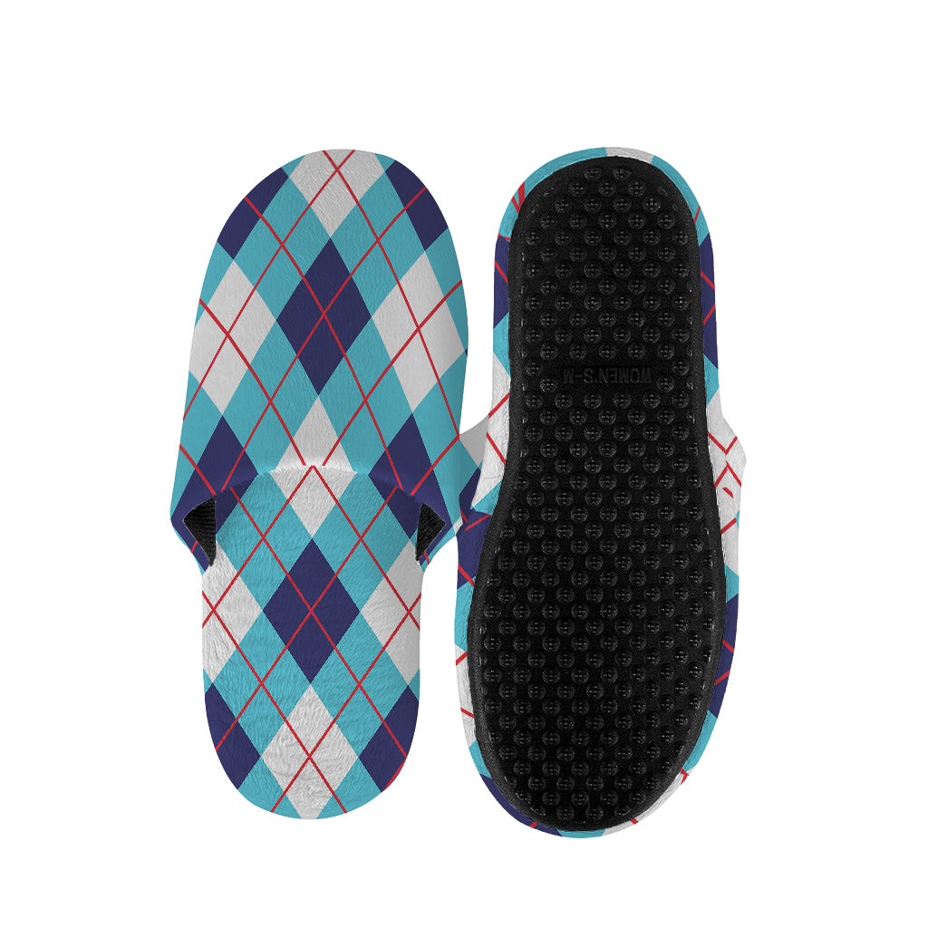 White Blue And Red Argyle Pattern Print Slippers
