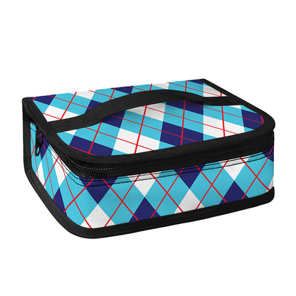 White Blue And Red Argyle Pattern Print Small Lunch Bag